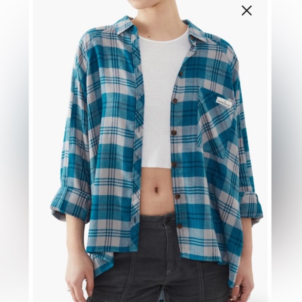 BDG Urban Outfitters Brendon Plaid High-Low Hem Button-Up Shirt Size XS